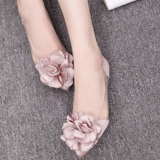 Flat Women Shoes Loafers Transparent Flower Leisure Ballerina Pointed Toe Slip on Shallow Casual Footwear