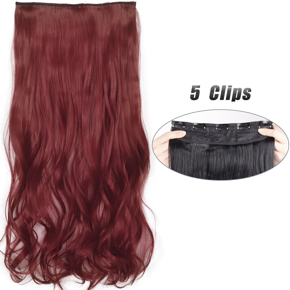 Synthetic 5 Clip In Hair Extensions Long Wave & Curly Hairstyle Hairpiece Natural Fake Hair