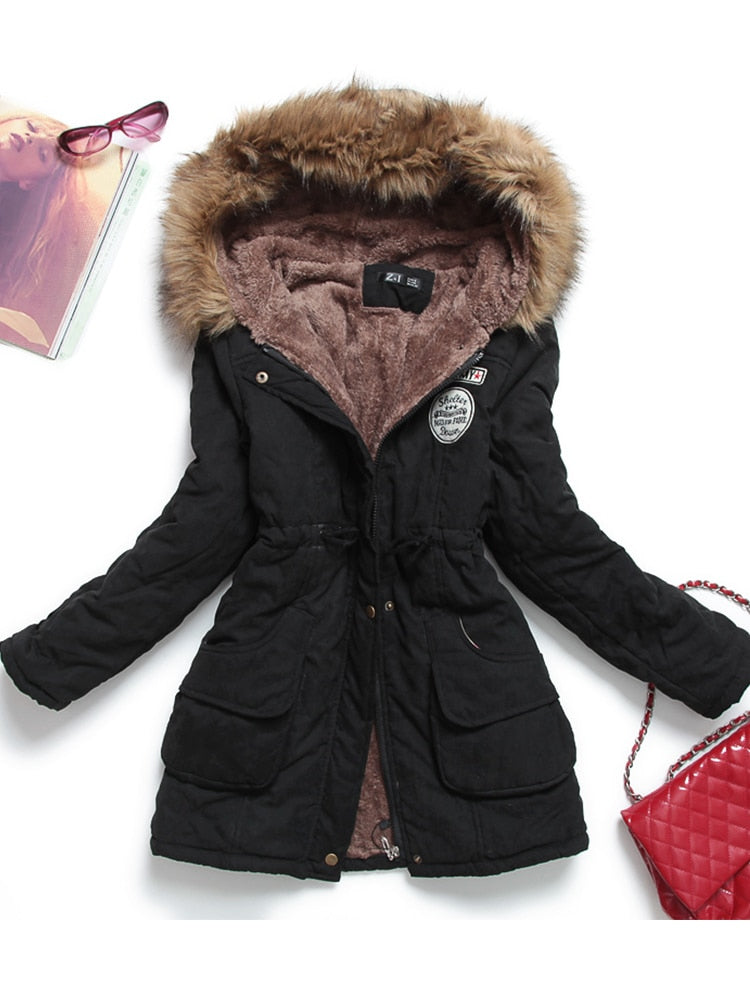 women cotton wadded hooded jacket medium-long casual parka thickness quilt snow outwear