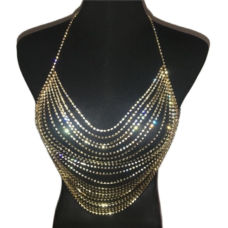 Gold Silver Glisten Crystal Rhinestone Tank Tops Multilayer Diamonds  Crop Tops Night Club