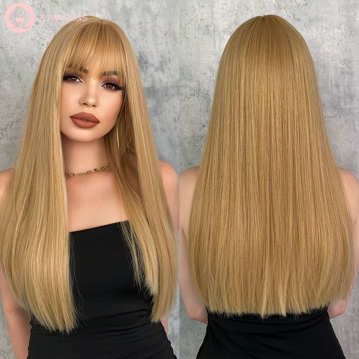 Blonde Wig with Bang Long Straight Blond Wig Synthetic Hair