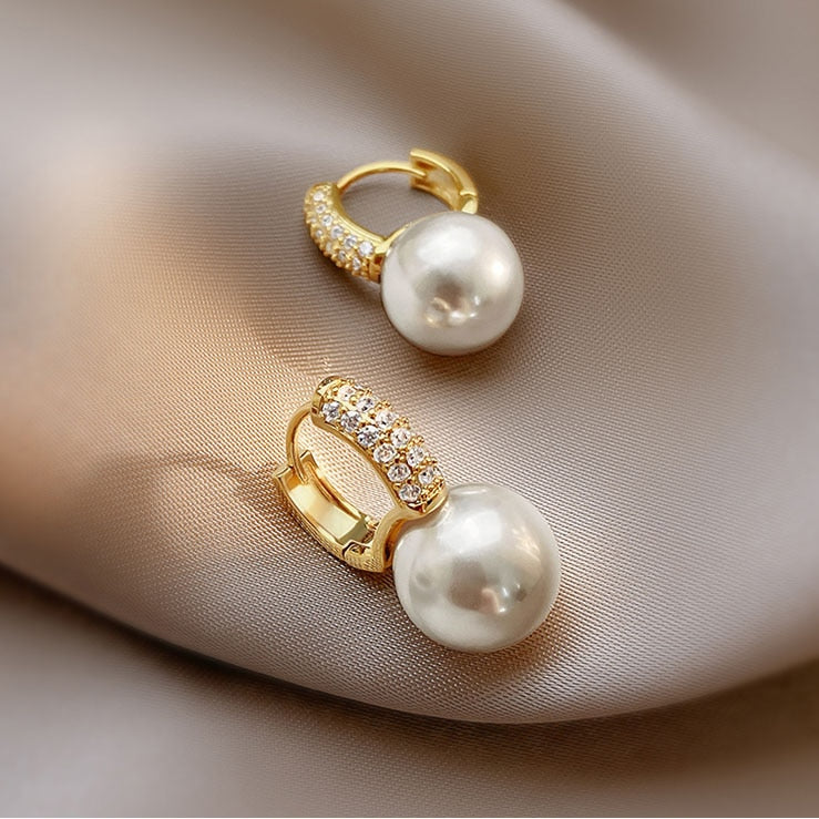 white boho imitation pearl round circle hoop earrings female gold color big earrings jewelry statement earrings