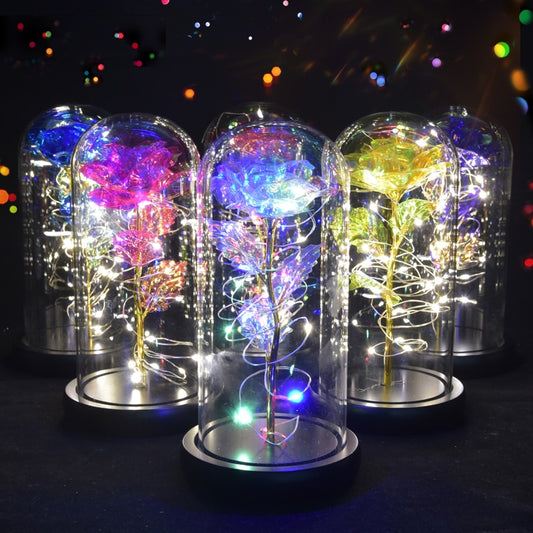 Beauty and The Beast Preserved Roses In Glass Galaxy Rose Flower LED Light Artificial Flower