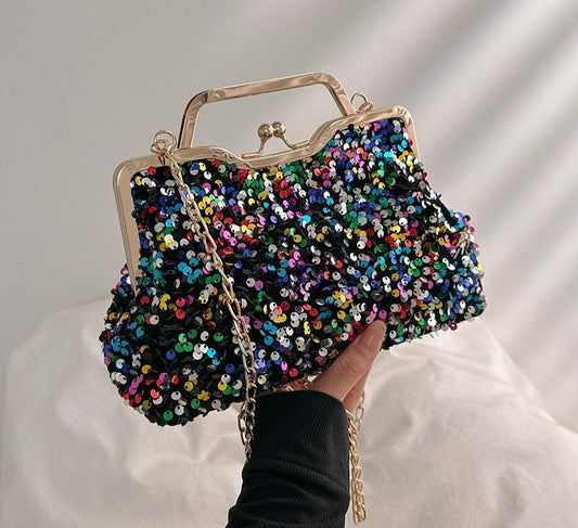 Sequin Crossbody Bags for Women Luxury Designer Fashion Party Handbags Trend Chain Cluth