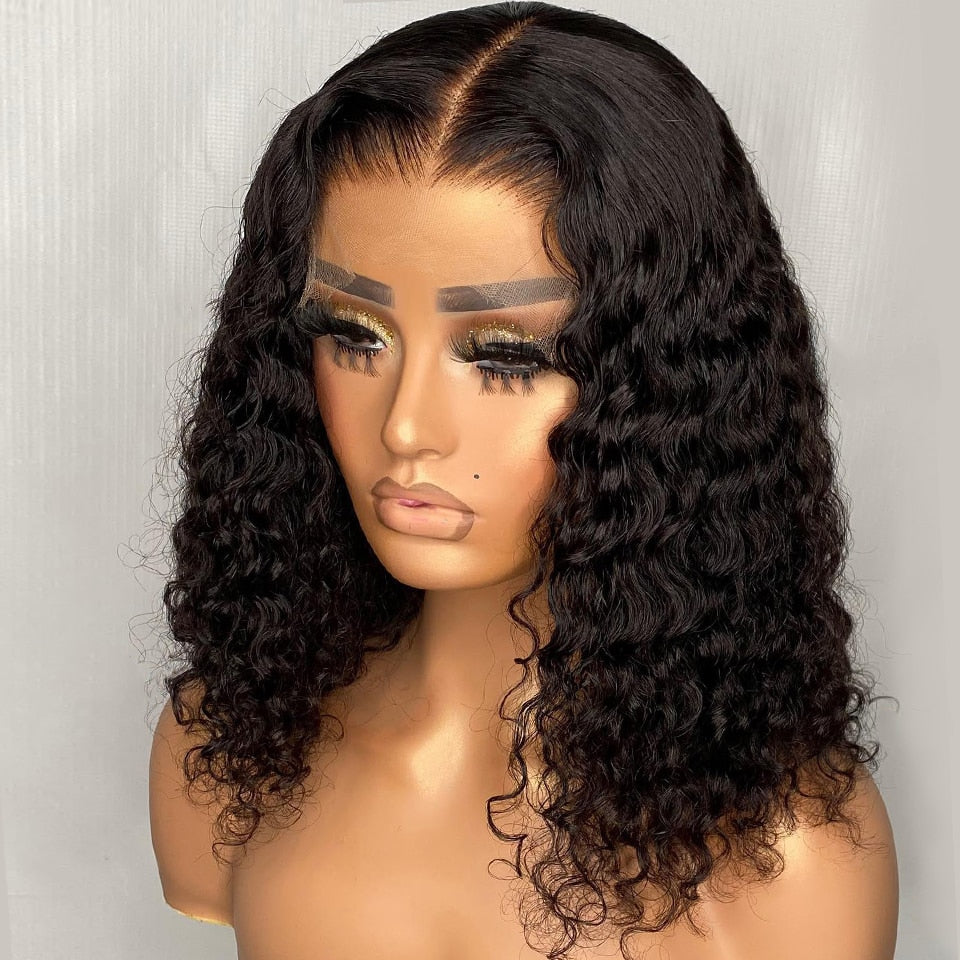 Human Hair Wigs For Women Brazilian Deep Wave Frontal Wig 180 Density Transparent T Part Lace Wig