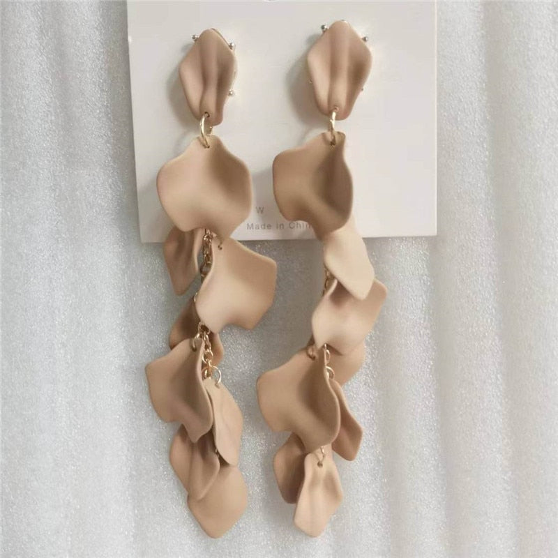 Exaggerated Acrylic Petal Flower Tassel Long Earrings Jewelry