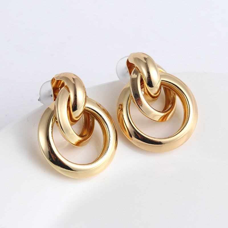 Distortion Interweave Twist Metal Circle Geometric Round Hoop Earrings Accessories