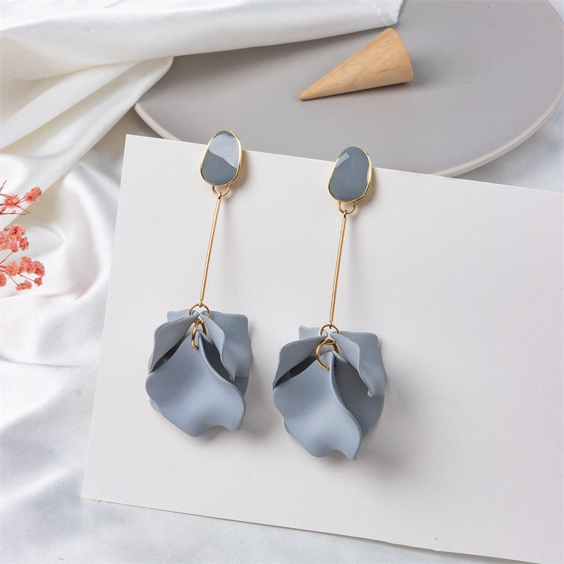 Exaggerated Acrylic Petal Flower Tassel Long Earrings Jewelry