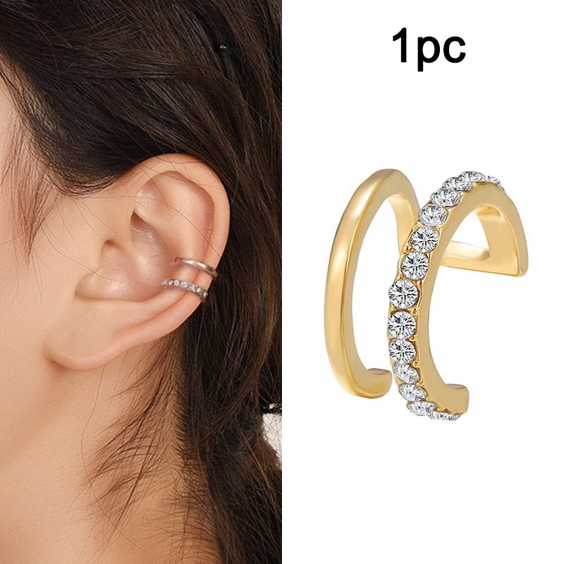 Gold Leaves Ear Cuff Black Non-Piercing Ear Clip Earrings Fake Cartilage Earring