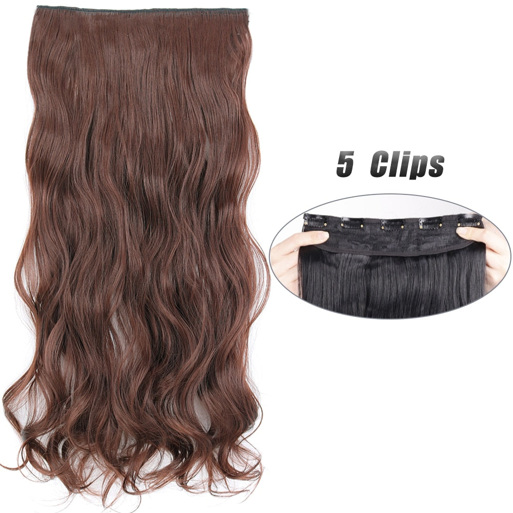 Synthetic 5 Clip In Hair Extensions Long Wave & Curly Hairstyle Hairpiece Natural Fake Hair