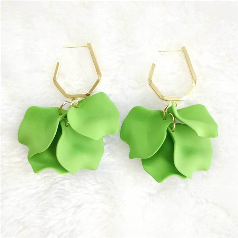 Exaggerated Acrylic Petal Flower Tassel Long Earrings Jewelry