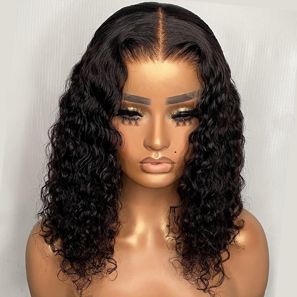 Human Hair Wigs For Women Brazilian Deep Wave Frontal Wig 180 Density Transparent T Part Lace Wig