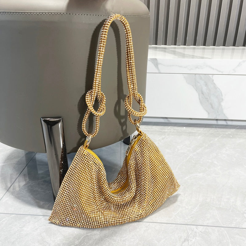 luxury Designer hobo shoulder bag Handle Shining Rhinestones Evening clutch Bag Purse Crystal Purses