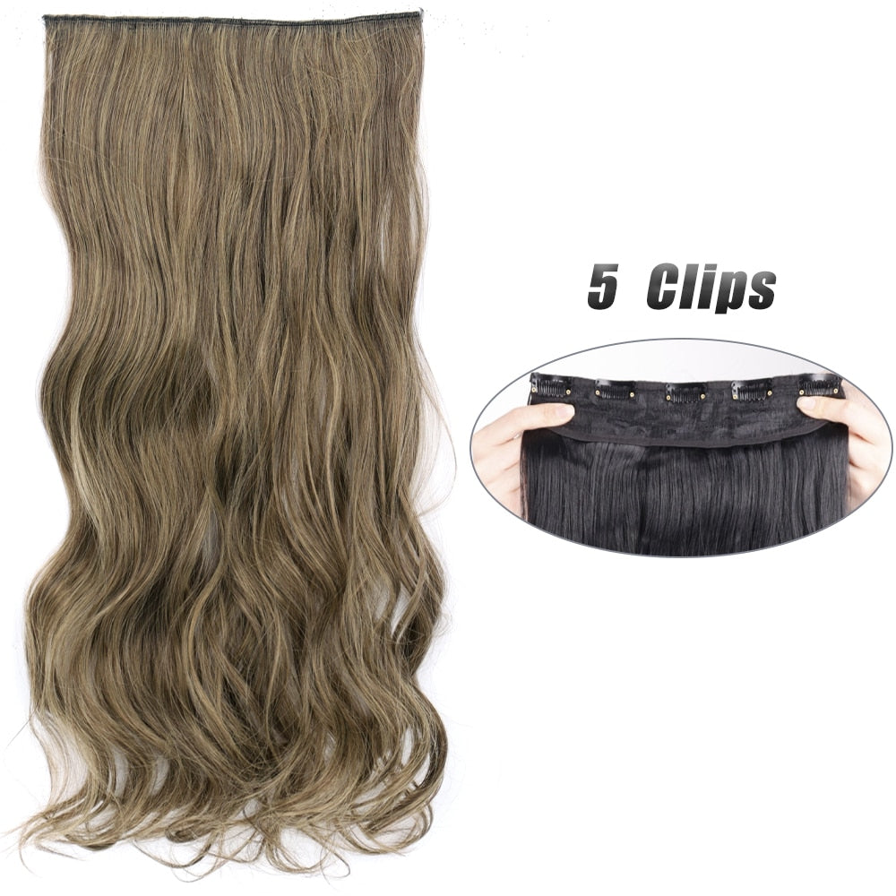 Synthetic 5 Clip In Hair Extensions Long Wave & Curly Hairstyle Hairpiece Natural Fake Hair