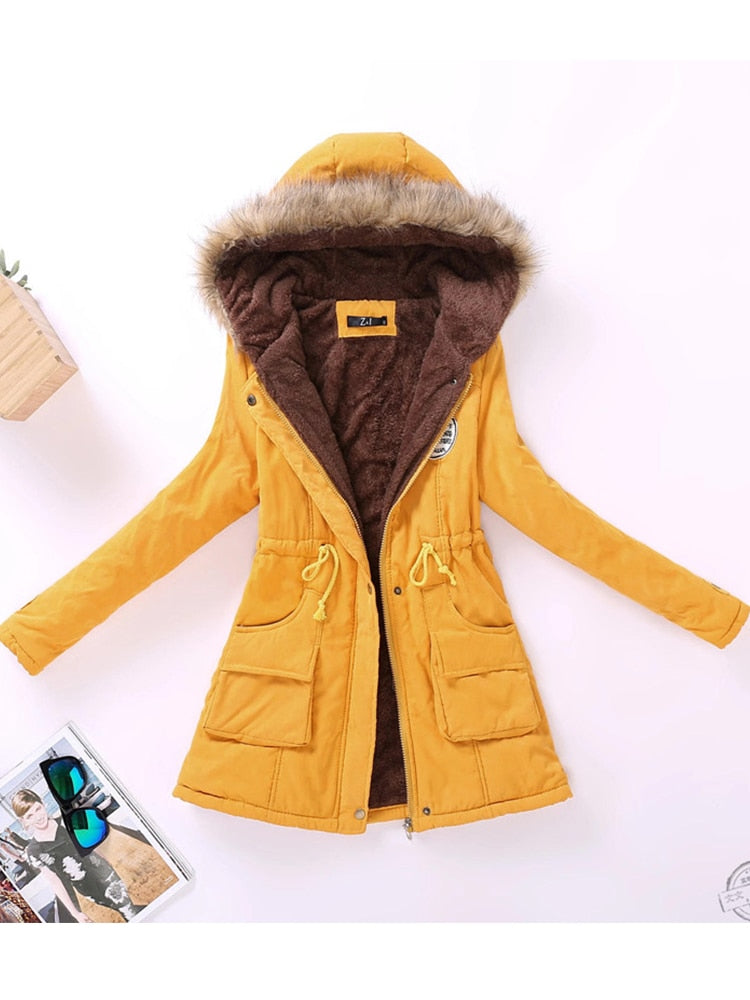 women cotton wadded hooded jacket medium-long casual parka thickness quilt snow outwear