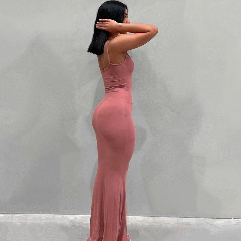 Satin Slip Sleeveless Backless Maxi Dress Sexy Outfits Ladies Sundress