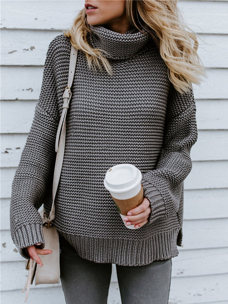 Pullover Thick Autumn Winter Clothes Warm Knitted Oversized Turtleneck Sweater