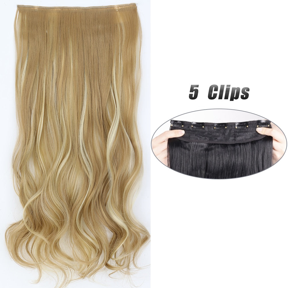 Synthetic 5 Clip In Hair Extensions Long Wave & Curly Hairstyle Hairpiece Natural Fake Hair