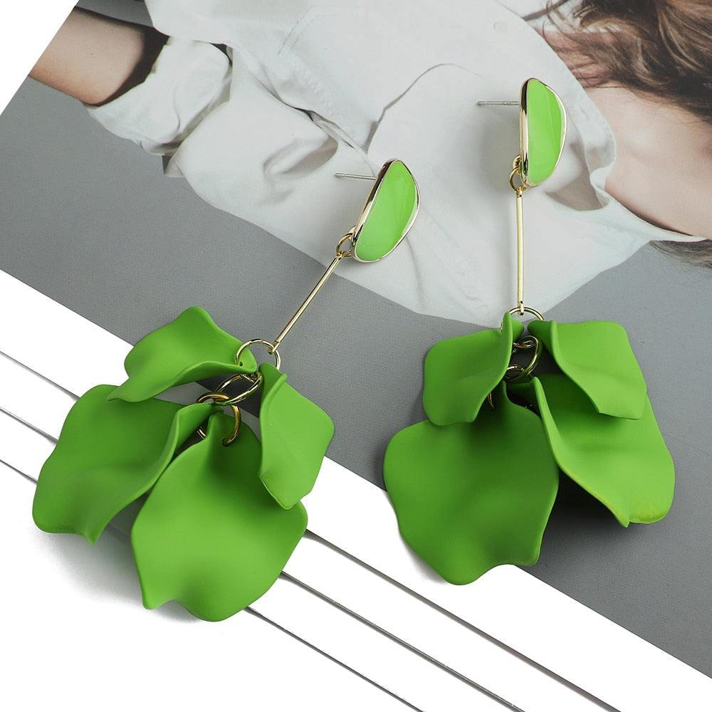 Romantic Sweet Acrylic Petal Long Dangle Drop Earrings Trend Luxury Fairy Grunge Pendant Jewelry Accessories