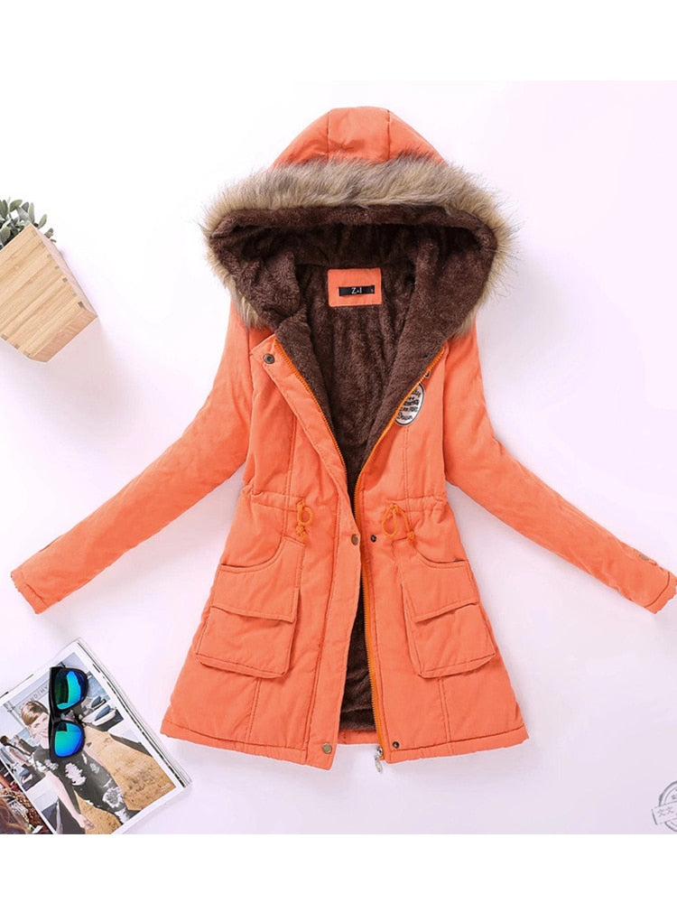 women cotton wadded hooded jacket medium-long casual parka thickness quilt snow outwear