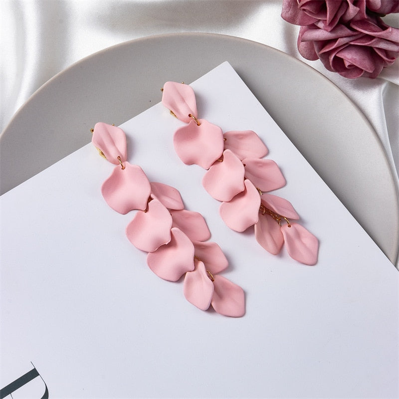 Exaggerated Acrylic Petal Flower Tassel Long Earrings Jewelry