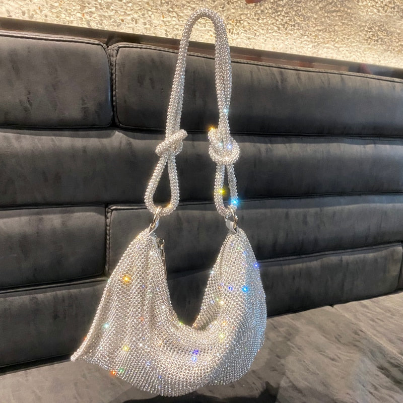 luxury Designer hobo shoulder bag Handle Shining Rhinestones Evening clutch Bag Purse Crystal Purses