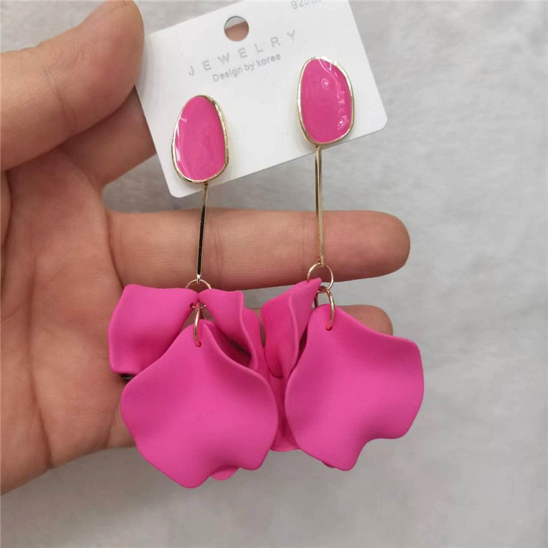 Exaggerated Acrylic Petal Flower Tassel Long Earrings Jewelry