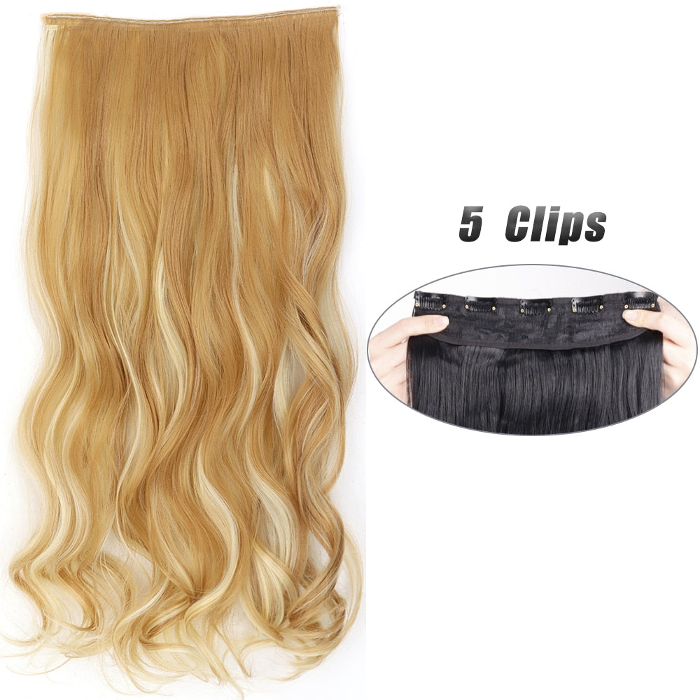 Synthetic 5 Clip In Hair Extensions Long Wave & Curly Hairstyle Hairpiece Natural Fake Hair