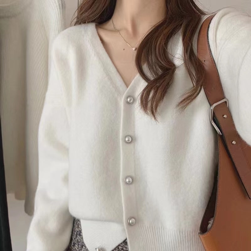 Knitted Cardigan Women Sweater Korean Fashion V-Neck Lady Clothes Soft Casual Warm Loose Coat Fall Winter