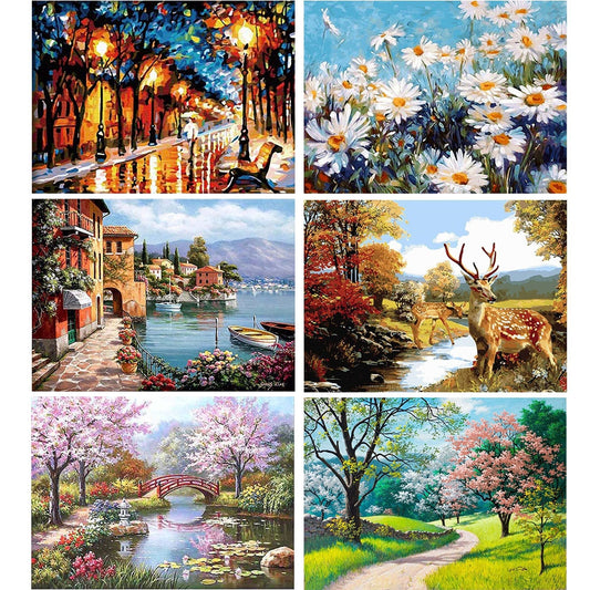 DIY Painting By Numbers Landscape Picture Colouring Zero Basis HandPainted Oil Painting