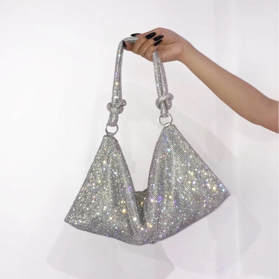 luxury Designer hobo shoulder bag Handle Shining Rhinestones Evening clutch Bag Purse Crystal Purses