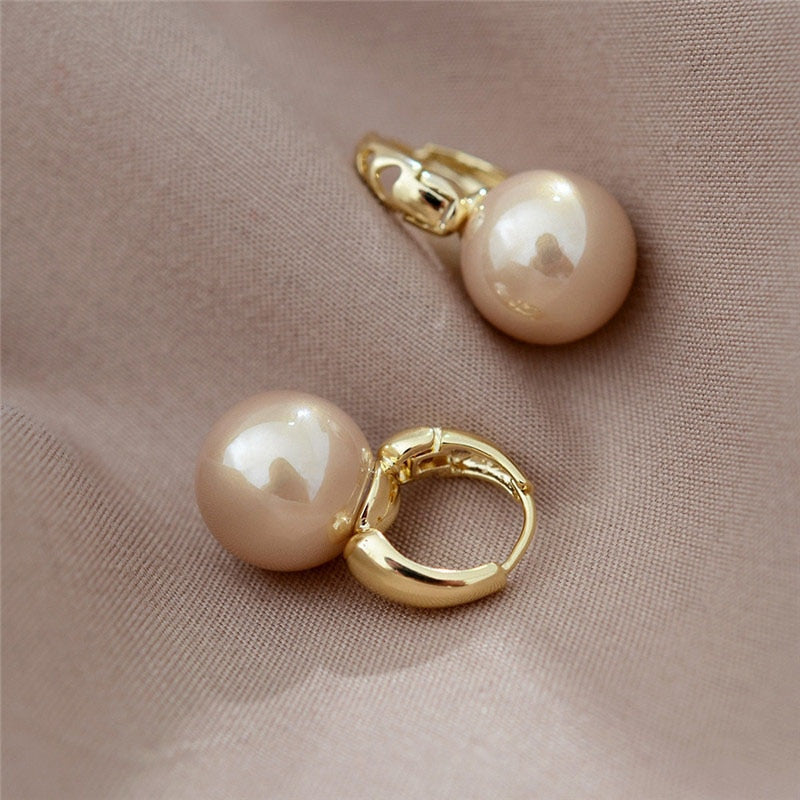 white boho imitation pearl round circle hoop earrings female gold color big earrings jewelry statement earrings