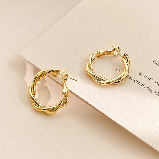 Distortion Interweave Twist Metal Circle Geometric Round Hoop Earrings Accessories