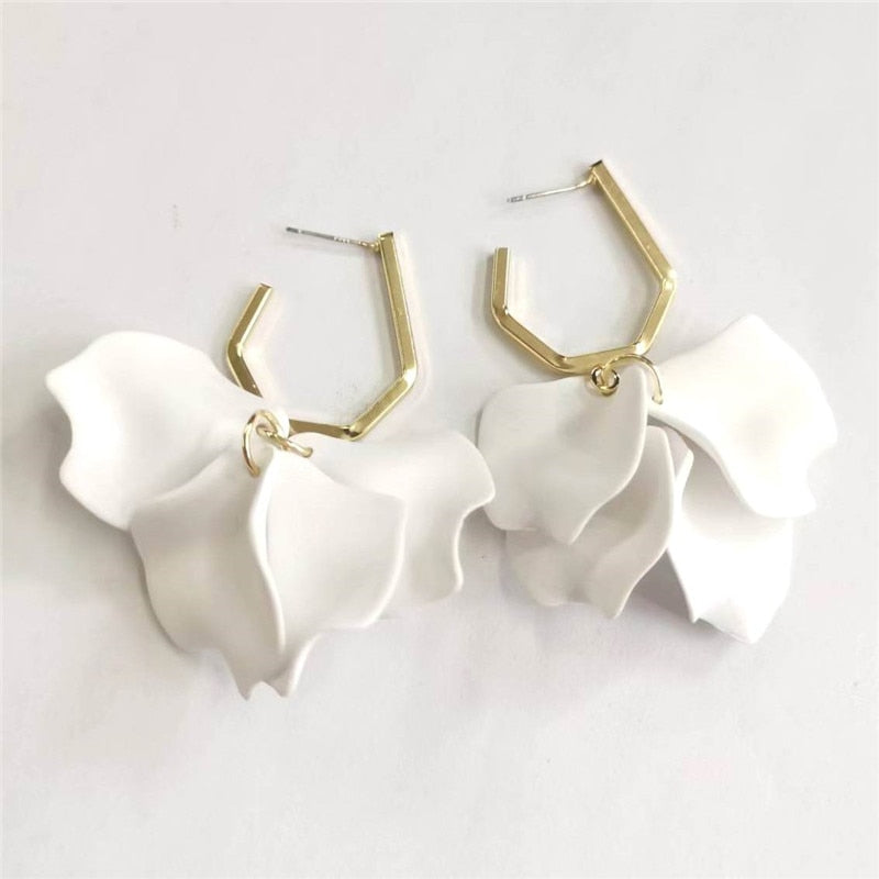 Exaggerated Acrylic Petal Flower Tassel Long Earrings Jewelry