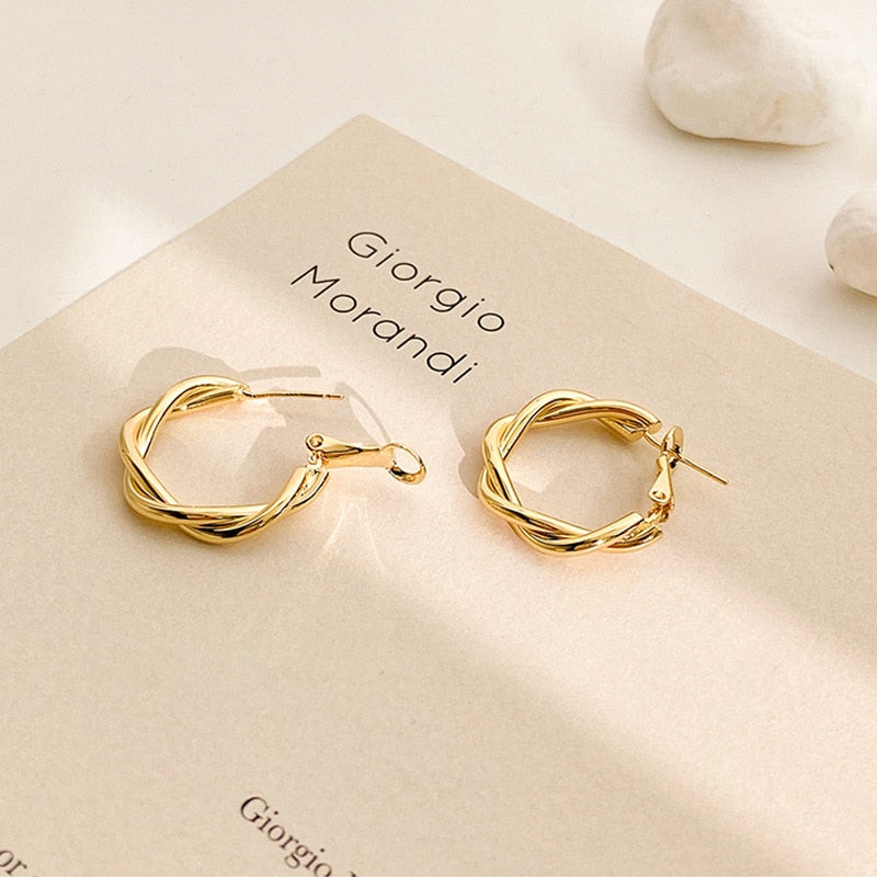 Distortion Interweave Twist Metal Circle Geometric Round Hoop Earrings Accessories