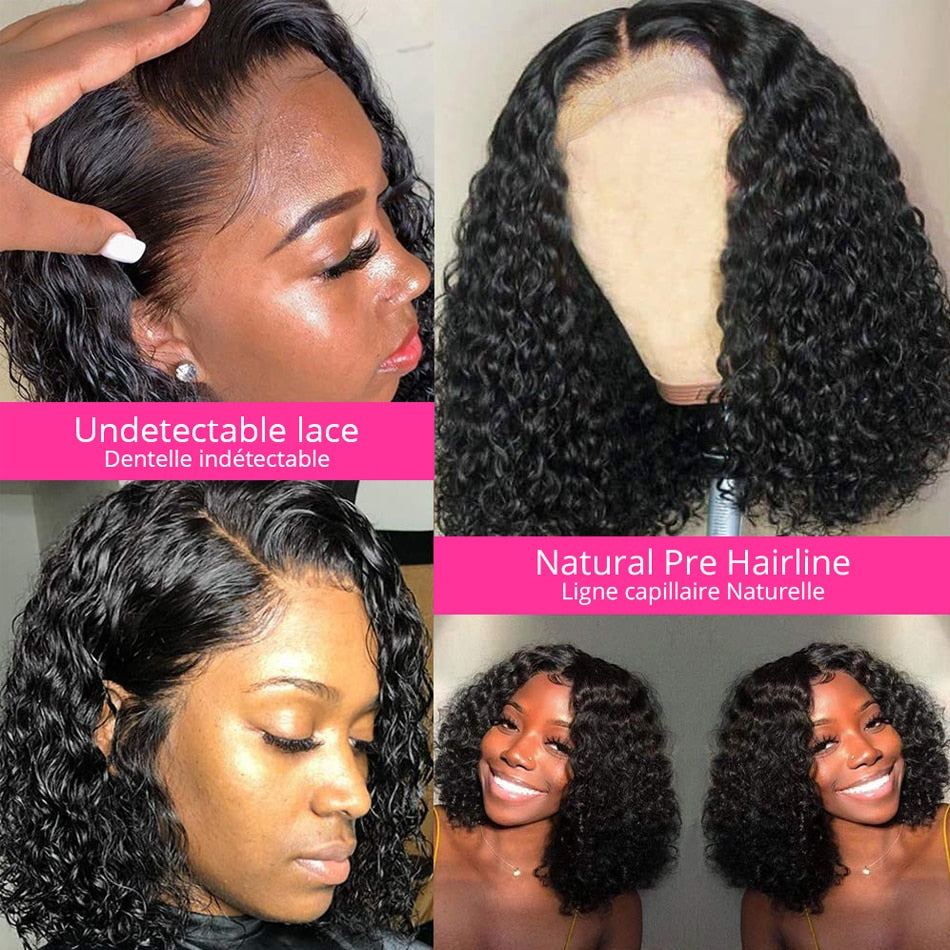 Human Hair Wigs For Women Brazilian Deep Wave Frontal Wig 180 Density Transparent T Part Lace Wig