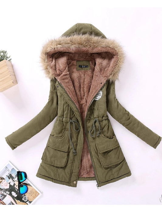 women cotton wadded hooded jacket medium-long casual parka thickness quilt snow outwear