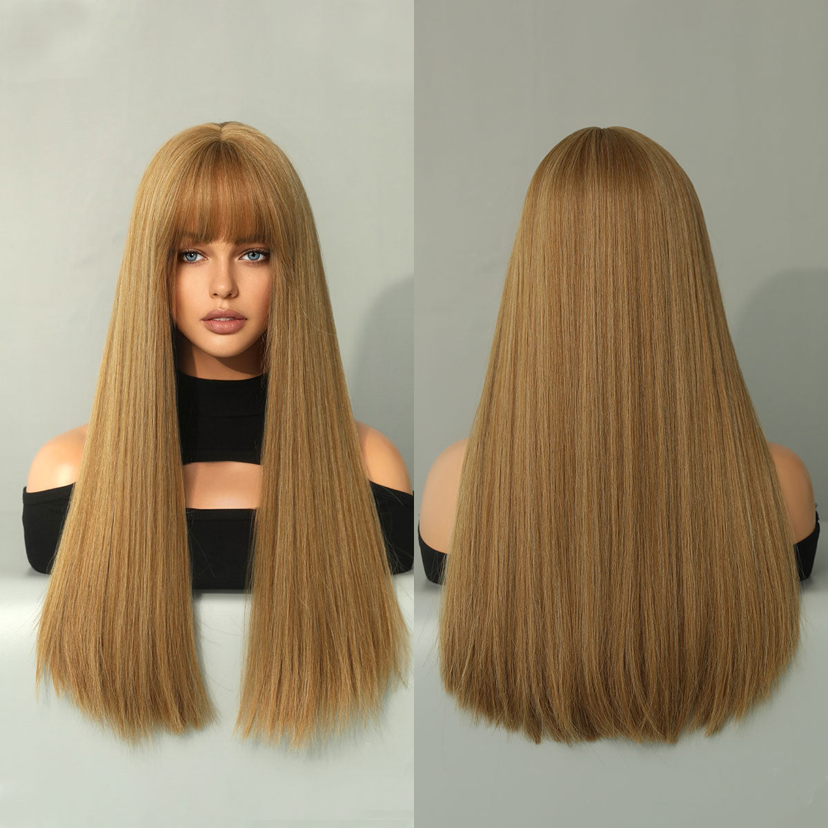 Blonde Wig with Bang Long Straight Blond Wig Synthetic Hair