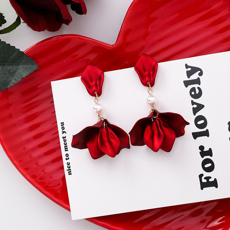 Exaggerated Acrylic Petal Flower Tassel Long Earrings Jewelry