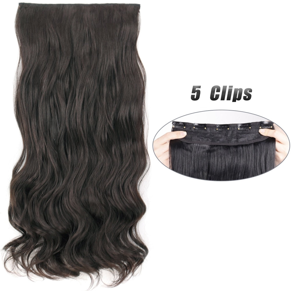 Synthetic 5 Clip In Hair Extensions Long Wave & Curly Hairstyle Hairpiece Natural Fake Hair