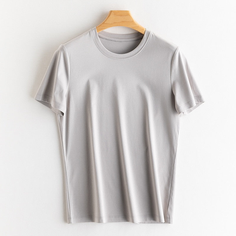 Solid T shirts Silk Cotton Blend Plain O neck Short Sleeved Tee