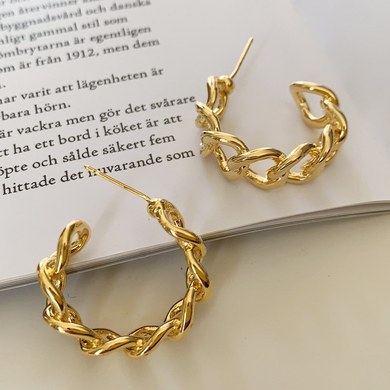 Distortion Interweave Twist Metal Circle Geometric Round Hoop Earrings Accessories