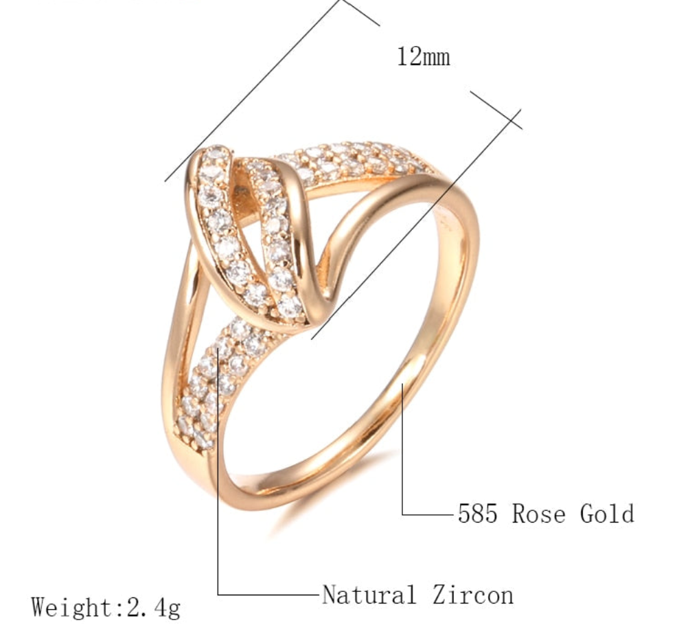 Zircon Bride 585 Rose Gold Fashion Cross Crystal Rings Beach Vintage Jewelry