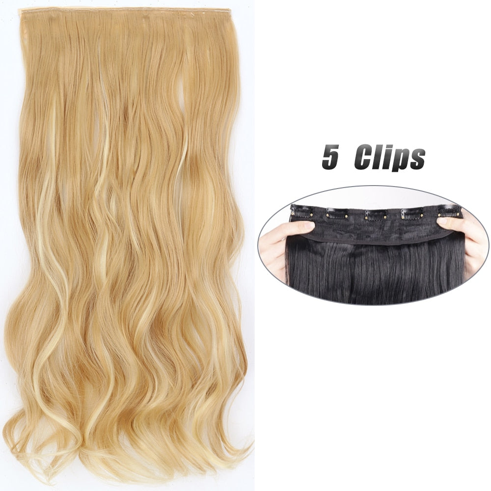 Synthetic 5 Clip In Hair Extensions Long Wave & Curly Hairstyle Hairpiece Natural Fake Hair