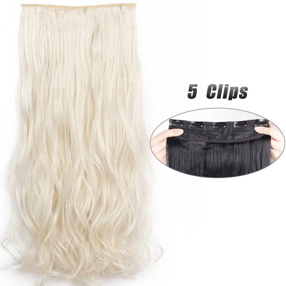 Synthetic 5 Clip In Hair Extensions Long Wave & Curly Hairstyle Hairpiece Natural Fake Hair