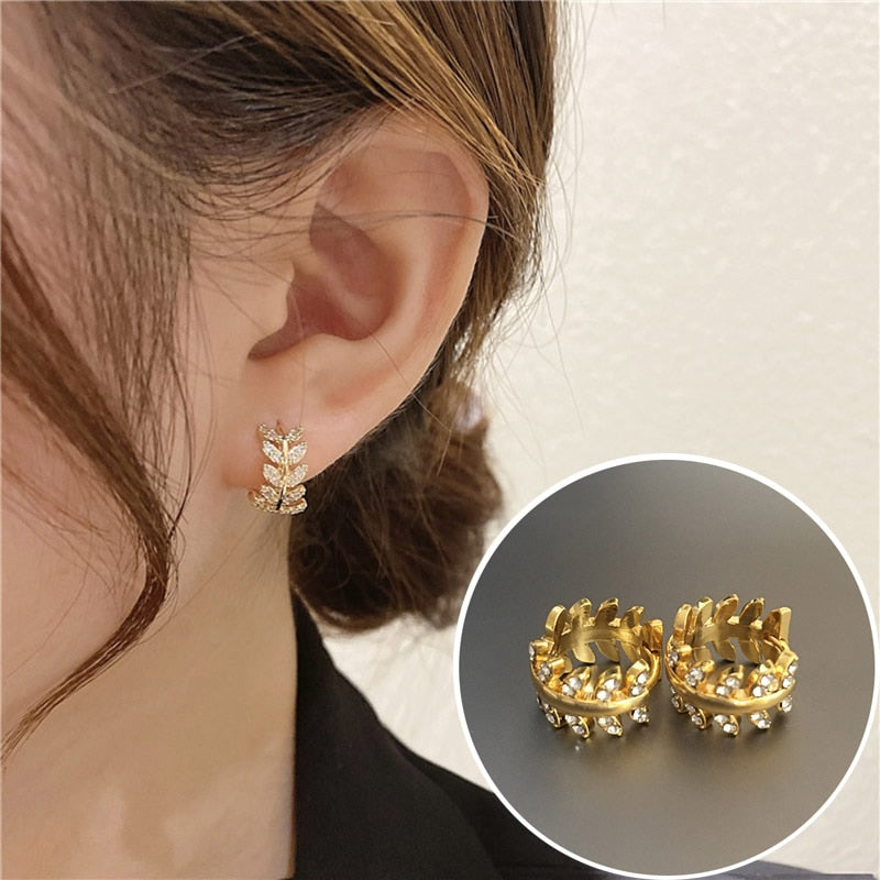 Claw Ear Hook Clip Earrings Four-Prong Setting Gold Color Ear Earrings Jewelry