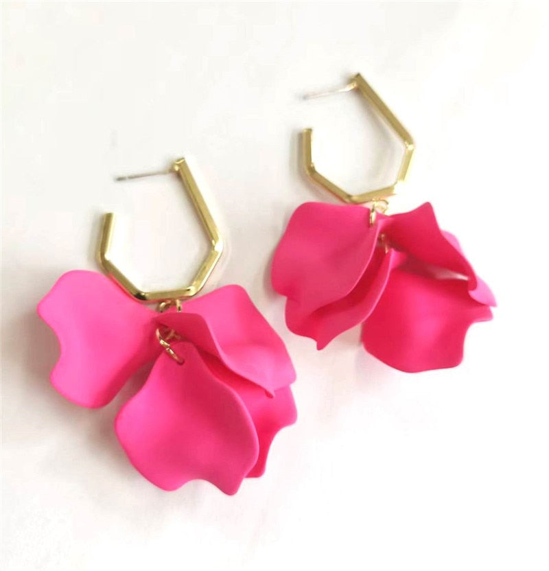 Exaggerated Acrylic Petal Flower Tassel Long Earrings Jewelry