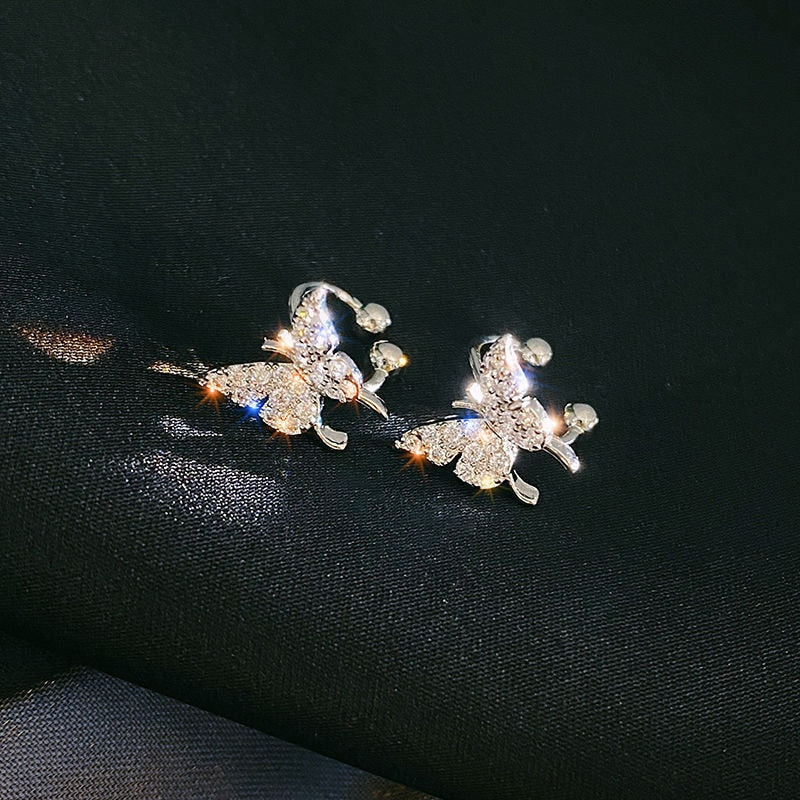 Silver Plated Metal Leaf Butterfly Clip Earrings