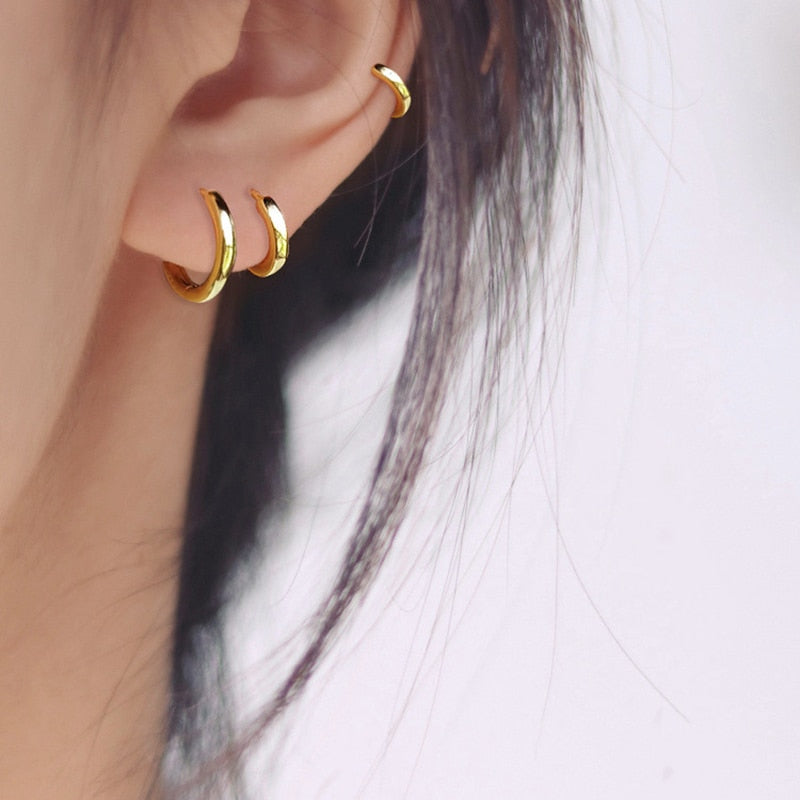 Minimal Glossy Hoop Earrings Gold Color Tiny Cartilage Piercing Trendy Small Huggie