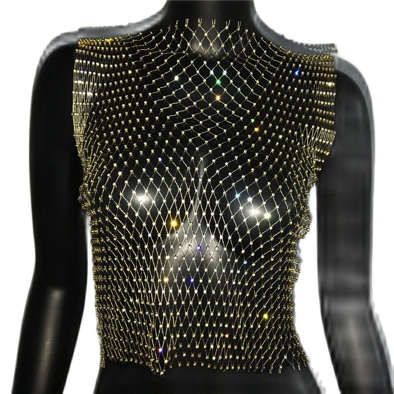 Sexy Diamonds Mesh Cropped Tank Top Cover Up Bikini See Through